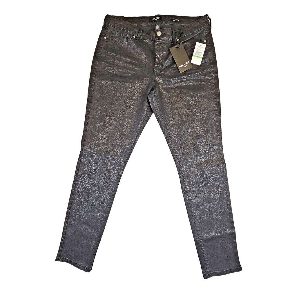Nine West NWT Pure Luxe Gramercy Skinny Mid Rise Jeans‎ Animal Print Black 10